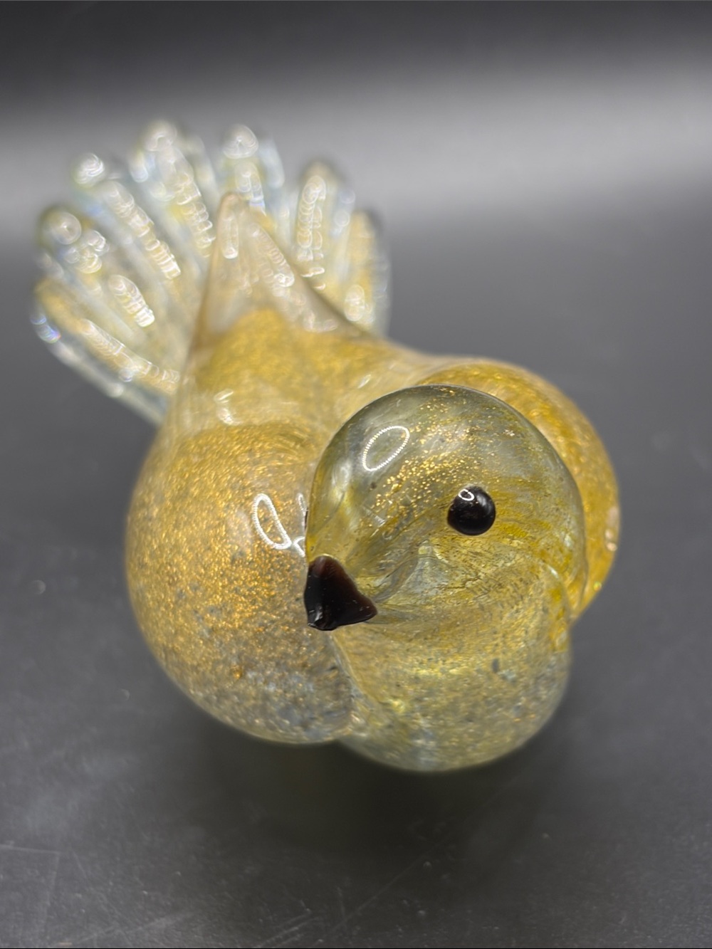 Vintage Handmade Murano Style Gold Fleck Art Glass Bird Figurine Paperweight
